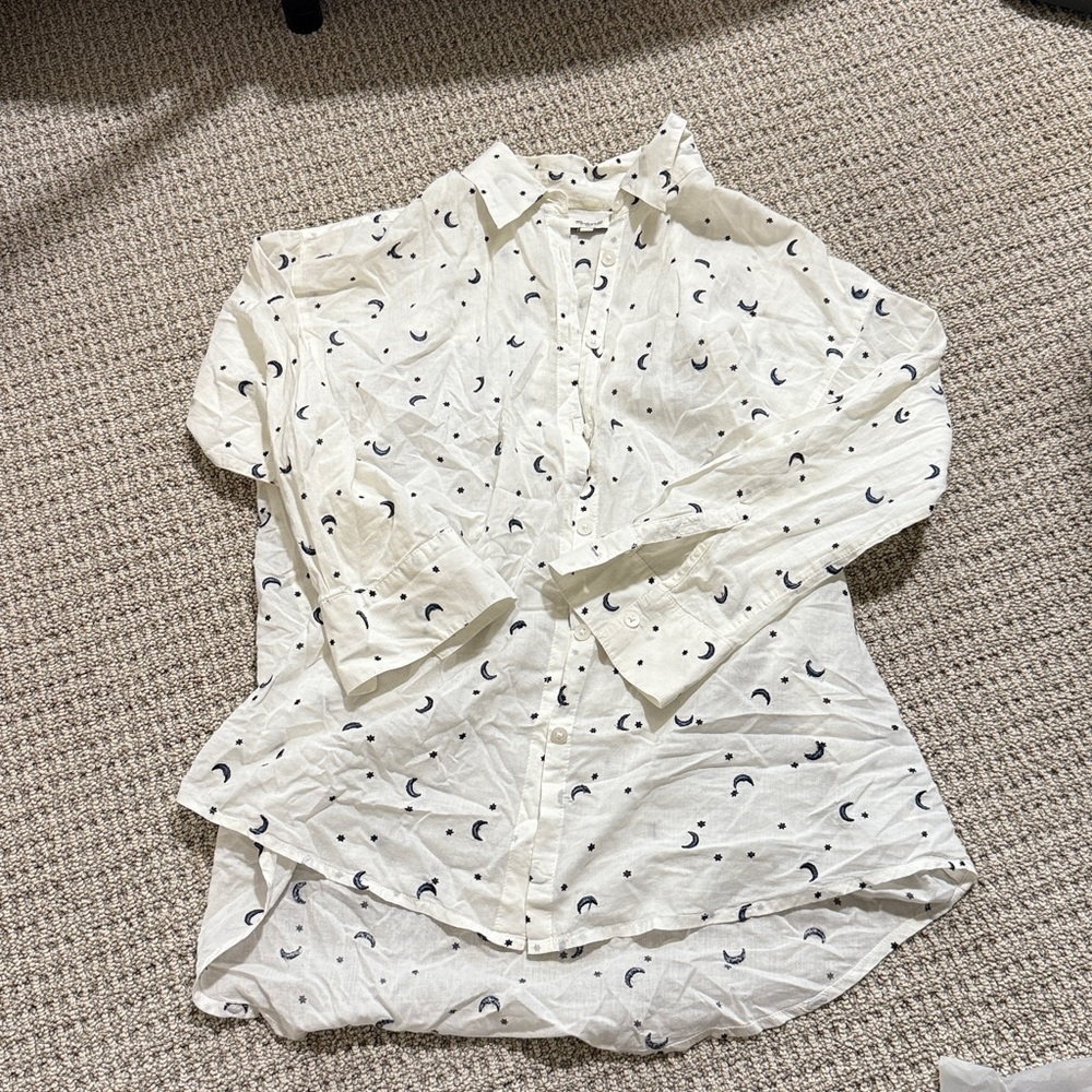 Madewell Cream Shirt with Navy Moon and Star Print